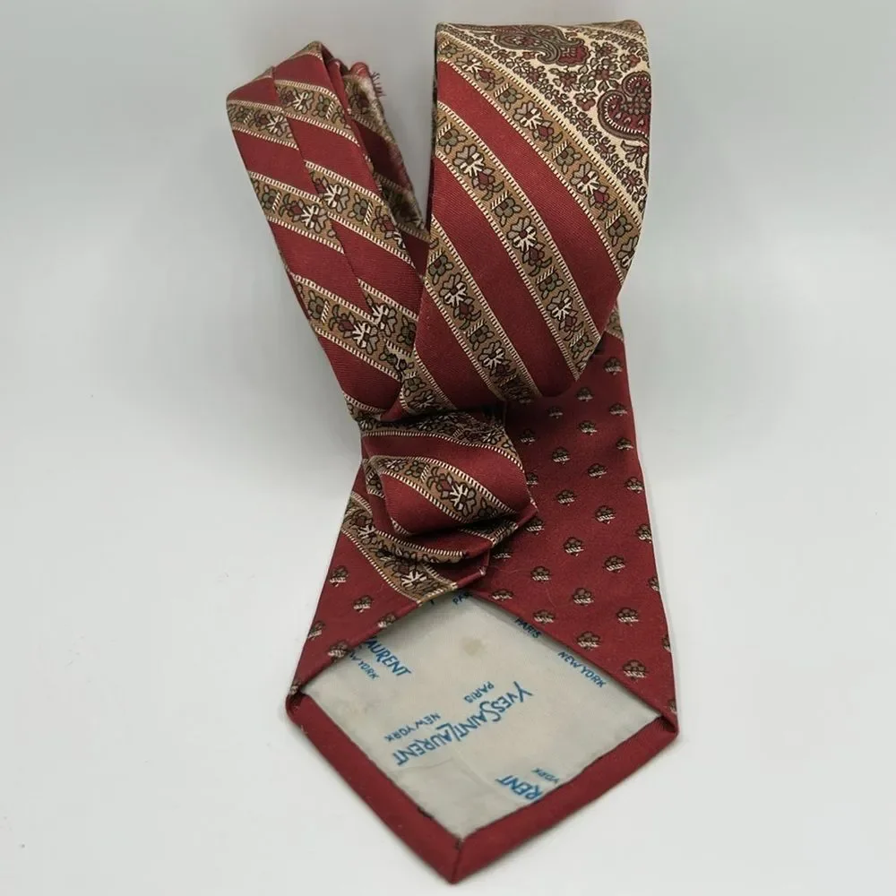 VIntage Yves St Laurent 100% Silk  Red Patterned Men's Tie